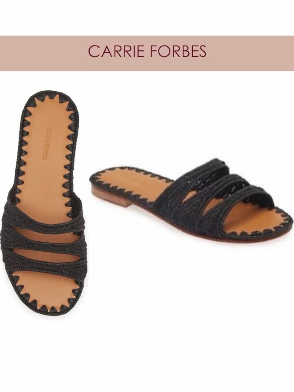 CARRIE FORBES Symm Raffia Slide Sandal Nordstrom Black EU 37 $336